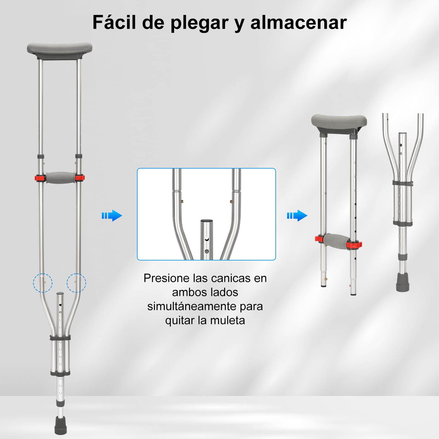 supregear Axila Muletas, 1 Par Ligero Aluminio Universal Muletas para Mayores, Adultos y Adolescentes Ajustable Muletas con Suave Axila y Mano Apretón Almohadilla para Caminar