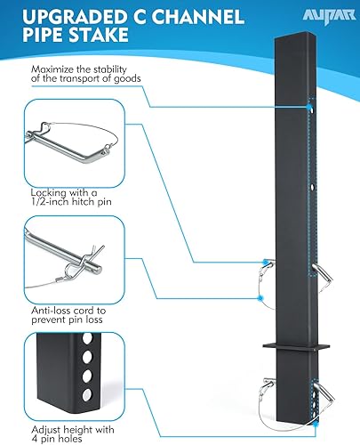 Miniatura 4 de Estaca de tubo de canal C resistente con 4 agujeros ajustables, estaca ajustable de 30 pulgadas para remolque de cama plana, paquete de 4