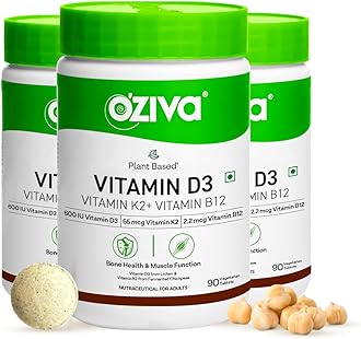 OZiva Vitamin D3, K2 & B12 | With Vitamin D3 For Stronger Bones, K2 (MK7) for Bone Density & B12 for Muscle Growth & Recovery - 270 Tablets (Pack 3)