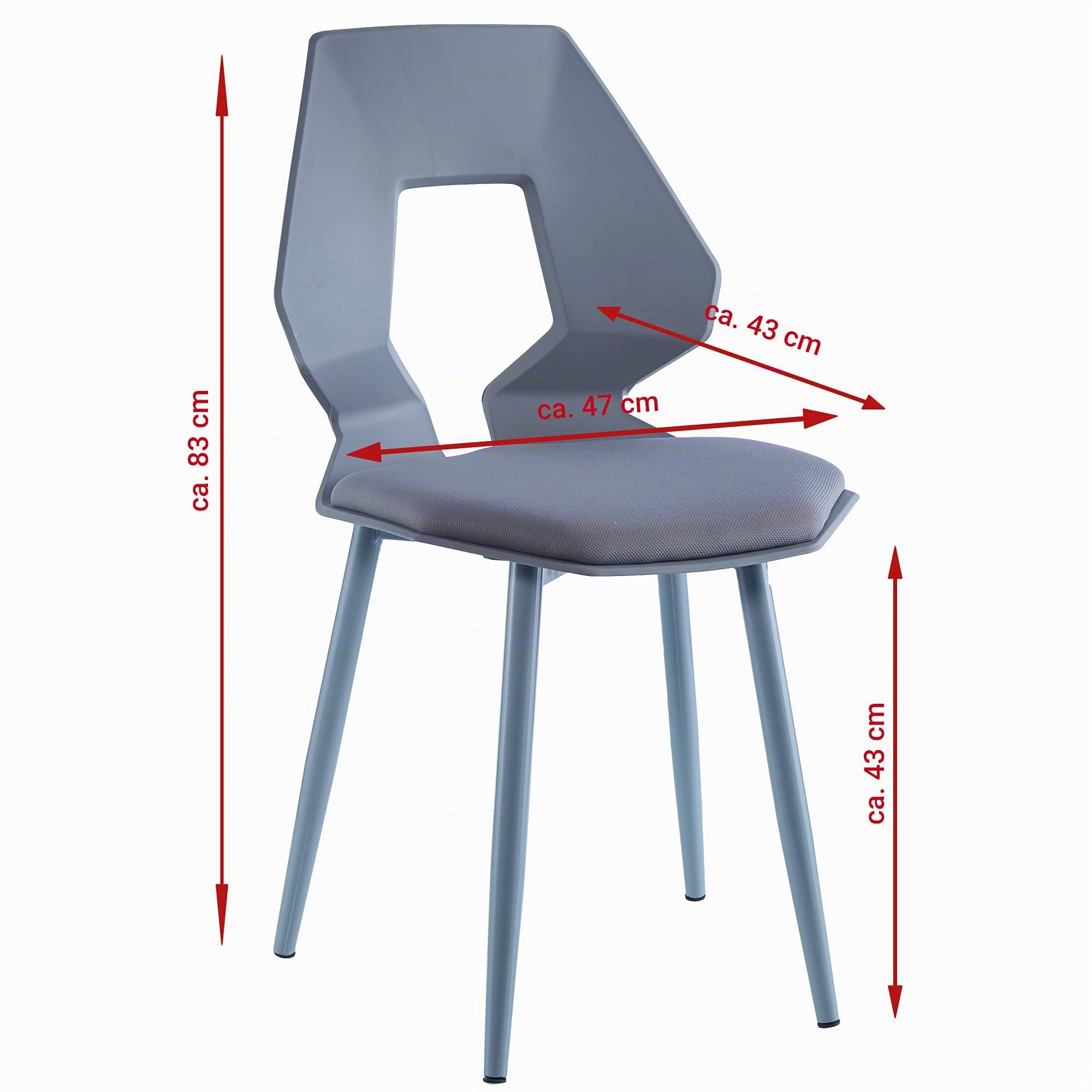 Set di 2 o 4 sedie di design, adatte per sala da pranzo, cucina, soggiorno, ufficio, di plastica, colore: grigio/grigio, quantità: 4