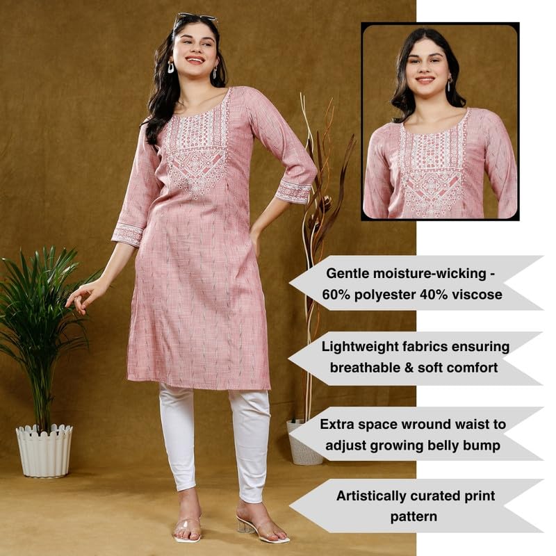 Image of True Shape Maternity Dresses for Women Cotton | Printed Feeding Aline Kurta with Dual Nursing Zippers in Polyester for Pre & Post Partum