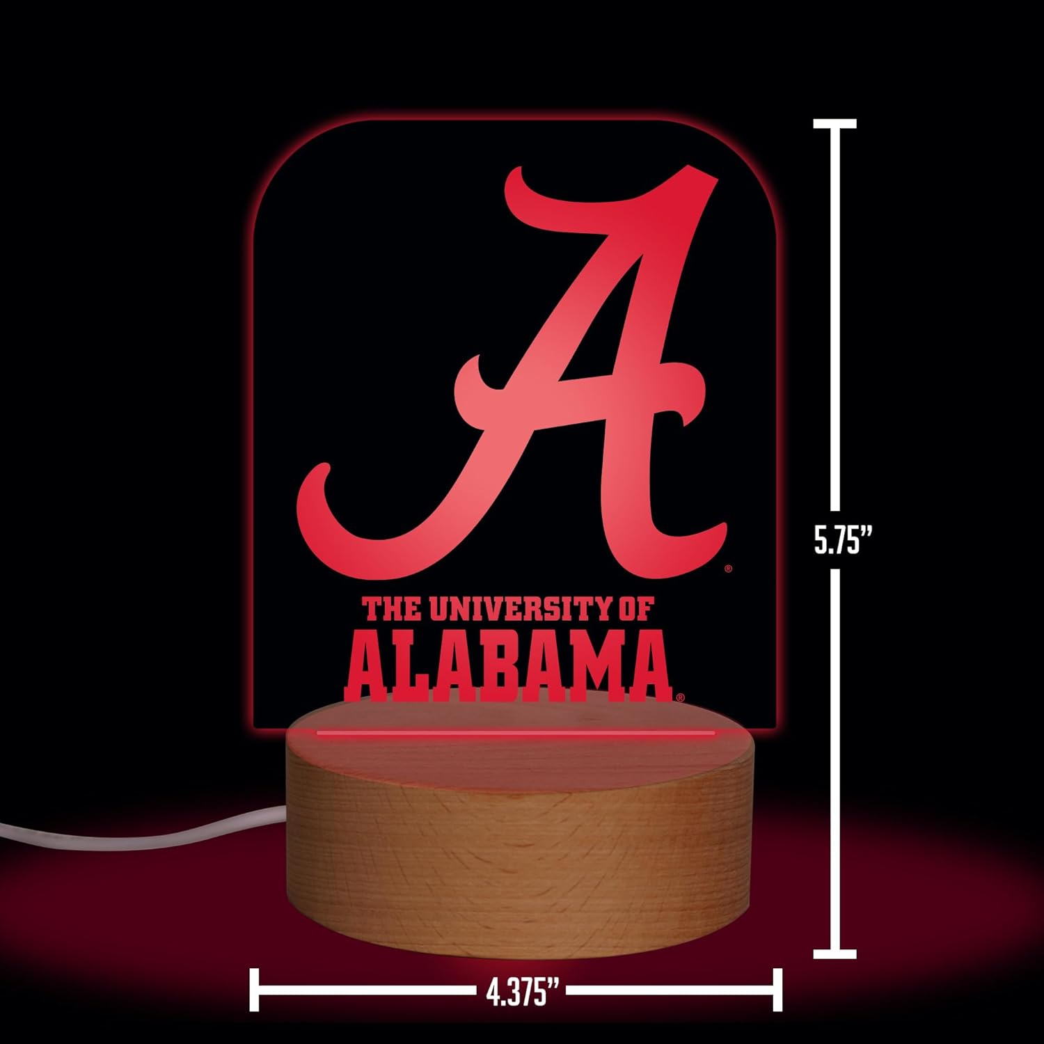 Rico Industries NCAA Alabama Crimson Tide Team Logo LED Desk Light Up Sign, 7 Color Changing LED Night Light, Wood Base with USB Cord Included, Ideal for Home and Desktop Decoration