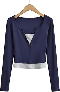 Camiseta Tipo Jersey de Dos Piezas Falsa con Bloques de Color para Mujer