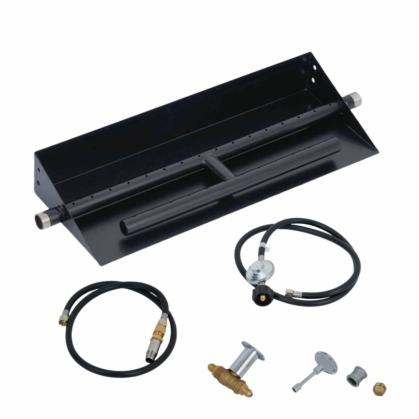 Garvee 57 x 15 cm Gaskamin Brenner Set mit Brennerpfanne, 80.000 BTU Feuerstelle Brenner Kit für Erdgas & Propan, Doppelreihiger Kaminbrenner aus Kohlenstoffstahl für DIY Outdoor Feuerstelle, Schwarz