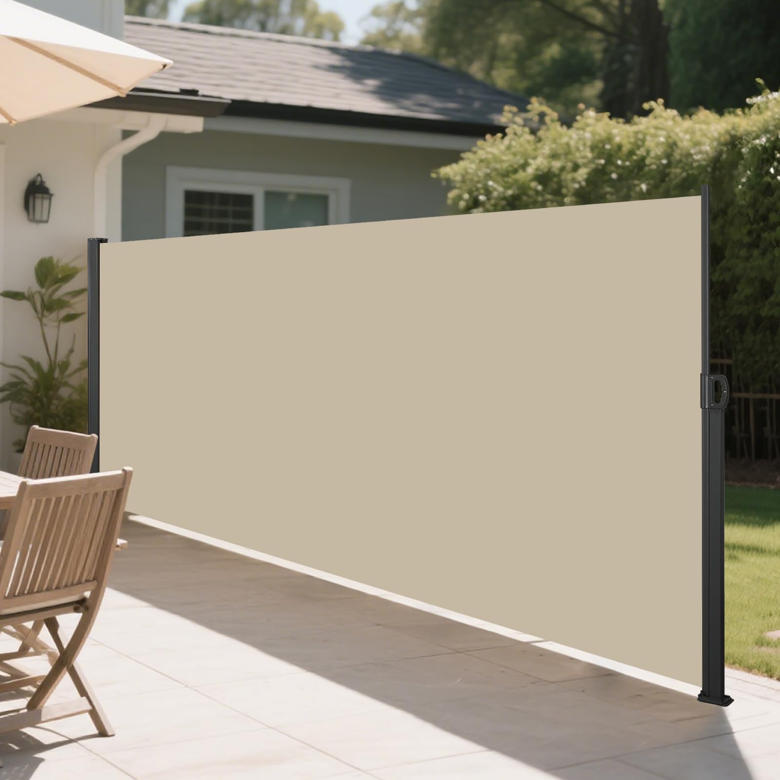 118" x 71" Side Awning, Retractable Privacy Screen,Waterproof, UV Protection Privacy Canopy for Garden, Balcony, Patio Patio Privacy Screen, Beige