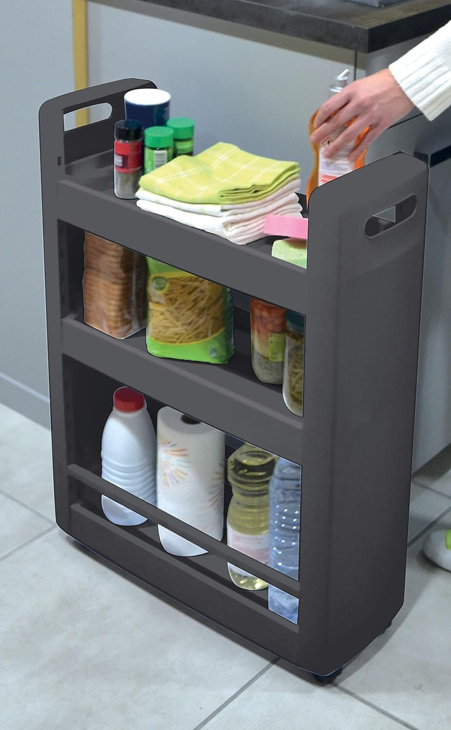EDA 10495 G.ANT PX25 DESSERTE MOBILO 3 étagères modulables, polypropylène, Gris Anthracite, Dim. : 60 x 22 x 79 cm
