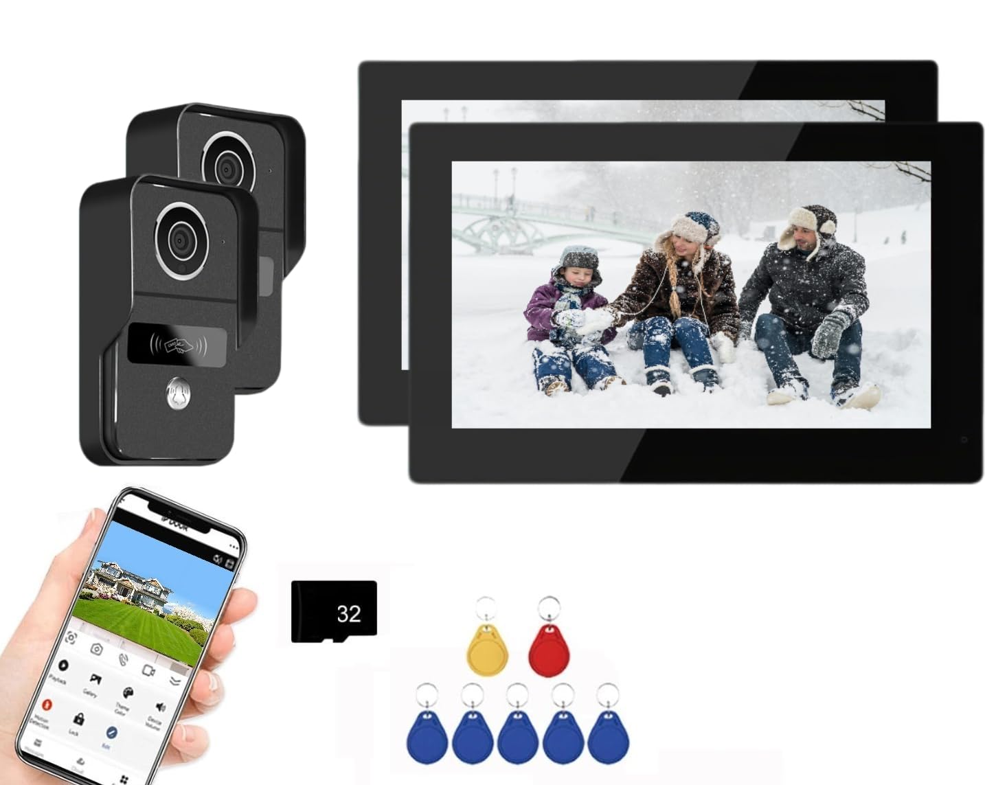Tuya - Videocitofono cablato, 17,8 cm, videocitofono, videocitofono, videocamera per campanello, kit di videocitofono WiFi intelligente per casa e appartamento (2 campanelli + 2 monitor)