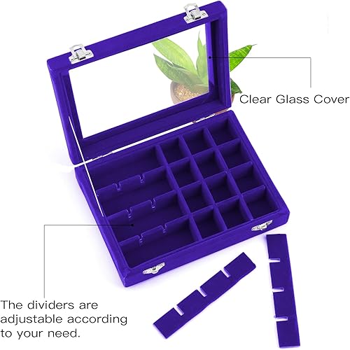 Vista 6 de Lainrrew Bandeja de joyería de terciopelo de 24 cuadrículas, expositor de anillos de joyería, organizador de aretes, caja de almacenamiento