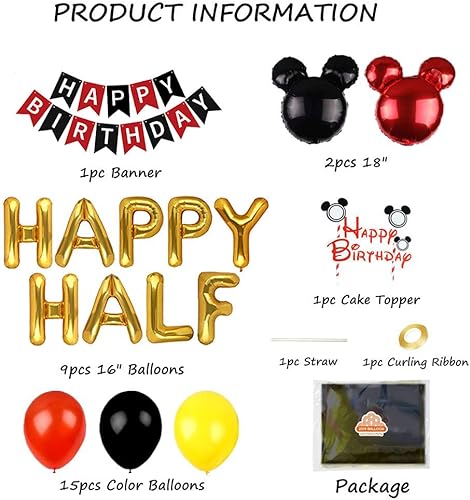 Miniatura 2 de Decoración de ratón de medio cumpleaños, globos de ratón feliz medio cumpleaños, cartel de feliz 1/2 mitad cumpleaños, 6 meses embarazada y medio