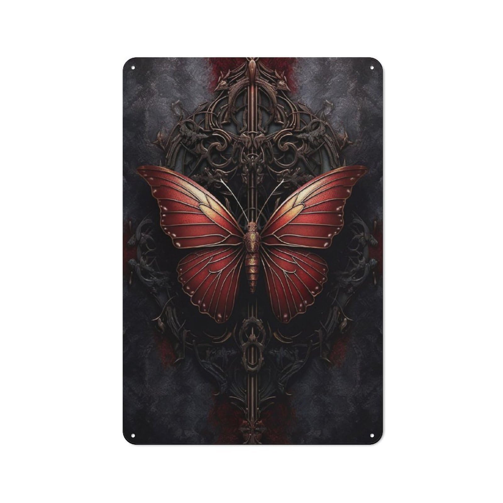 Junmoney Vintage Red Butterfly Vintage Retro Metal Sign 30X20cm, Vintage Wall Decor For Kitchen, Hallway, Bar Or Small Cafe
