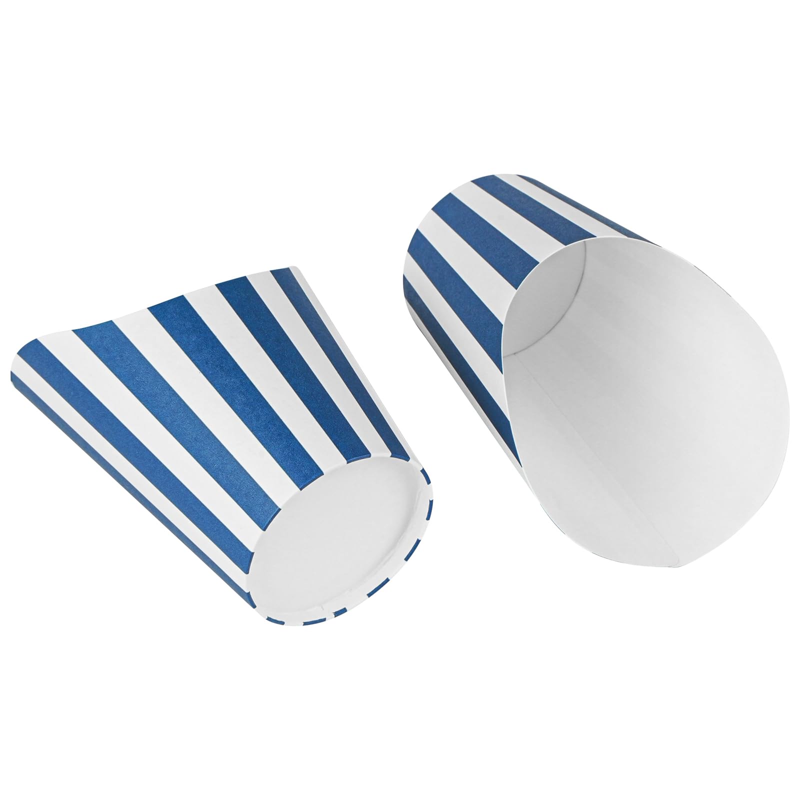 Restaurantware Bio Tek - Recipientes de papas fritas de 12 onzas, 100 tazas desechables para embutidos, diseño inclinado, redondos, vasos de papel a rayas, apilables, para gofres, patatas fritas o