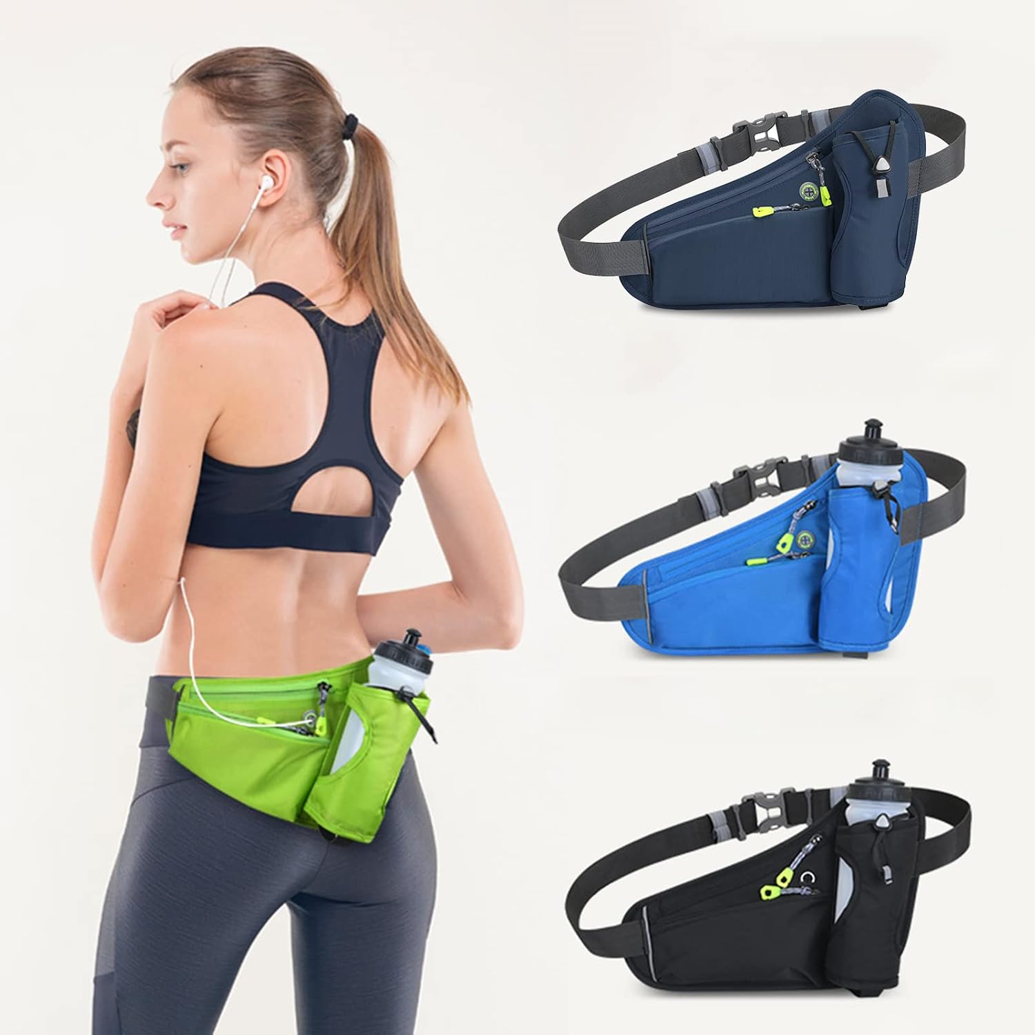 TOPTIE Custom Fanny Pack Fluorescent Green Waist Pack with Water Bottle Holder for Fitness, Add Your Logo