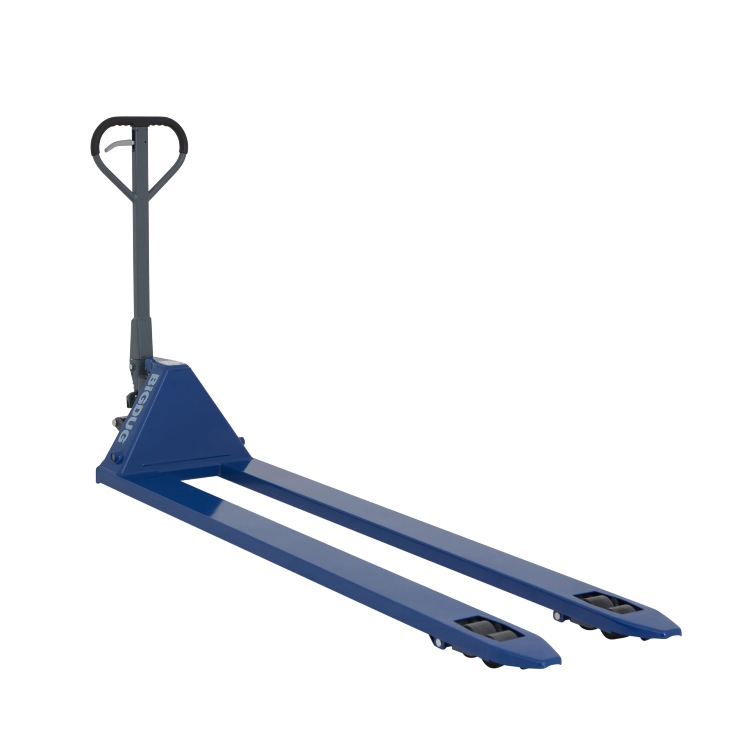 BiGDUG Deluxe Long Pallet Truck - 2000kg Capacity - Fork Size 540w x 2000d mm - Quick Lift - Euro Pallets - Silent Roll - Blue