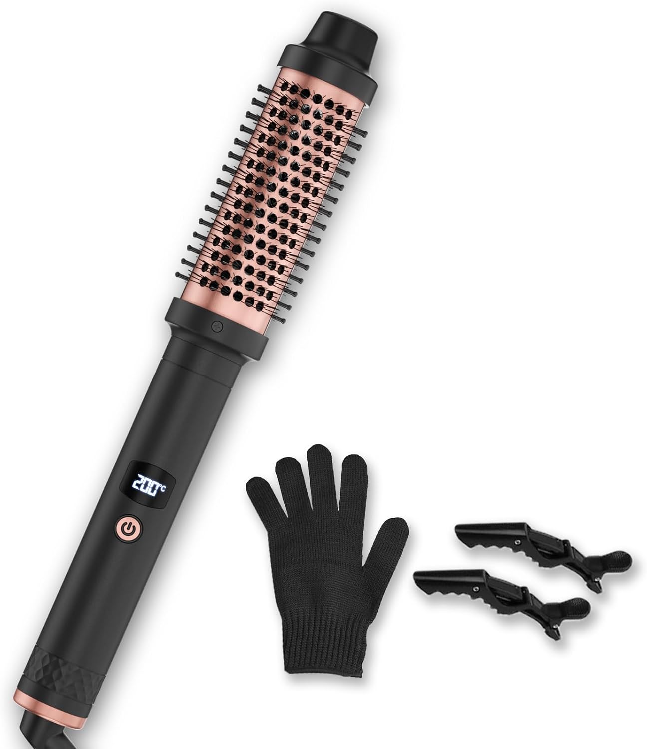Thermal Brush 38 mm, 3-in-1 thermische borstel met LCD 120-200 °C instelbare temperatuur, ronde verwarmingsborstel, elektrische borstel voor krullend haar, stijlborstel voor haar, verwarmde