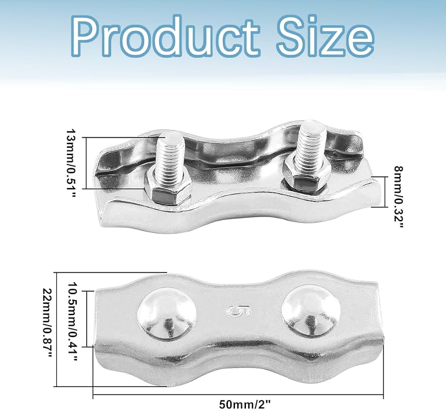 20 Morsetti Duplex Per Fune Metallica Da 3 Mm - Set In Acciaio Inox 304 Con Perni M3, Antiruggine Per Tende, Ringhiere E Fai-da-te
