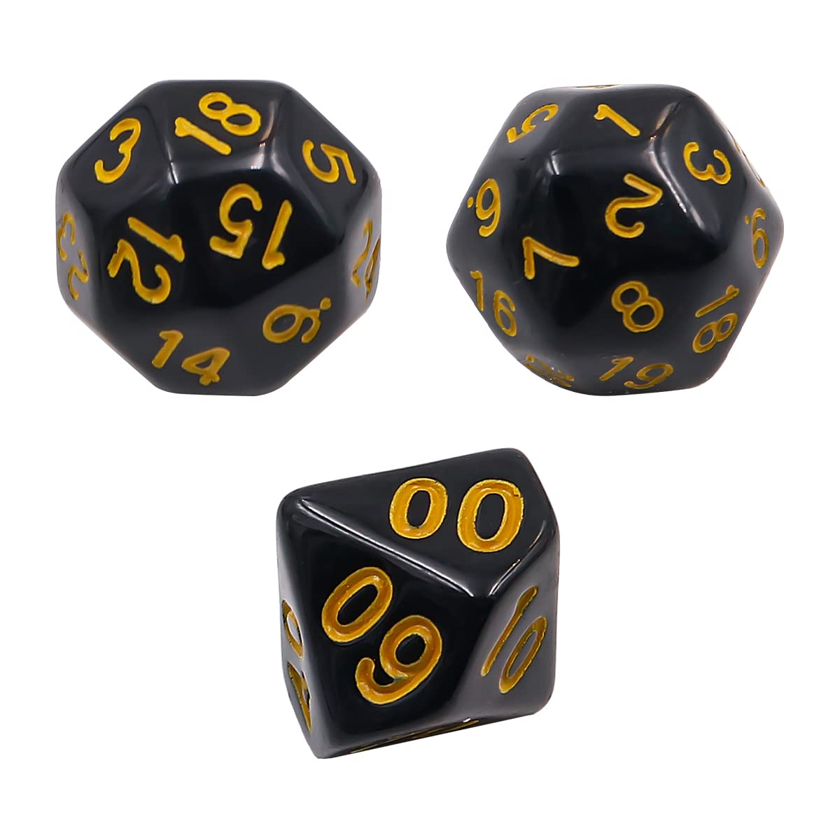 DollaTek Set completo di dadi poliedrici D3-D100, 15 pezzi, per giochi di ruolo, da tavolo, neri e gialli