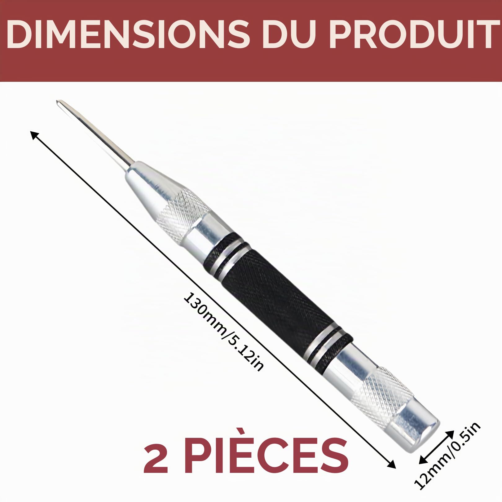 2 Pièces Pointeau a Frapper,Center Outillage Pointeuse Avec Chevilles Goupille Marquage,pour Métalliques Punch Lettre Metal Plaques Poinconneuse Inclinometre Tampon Papier Cuir Outils Estampage Argile
