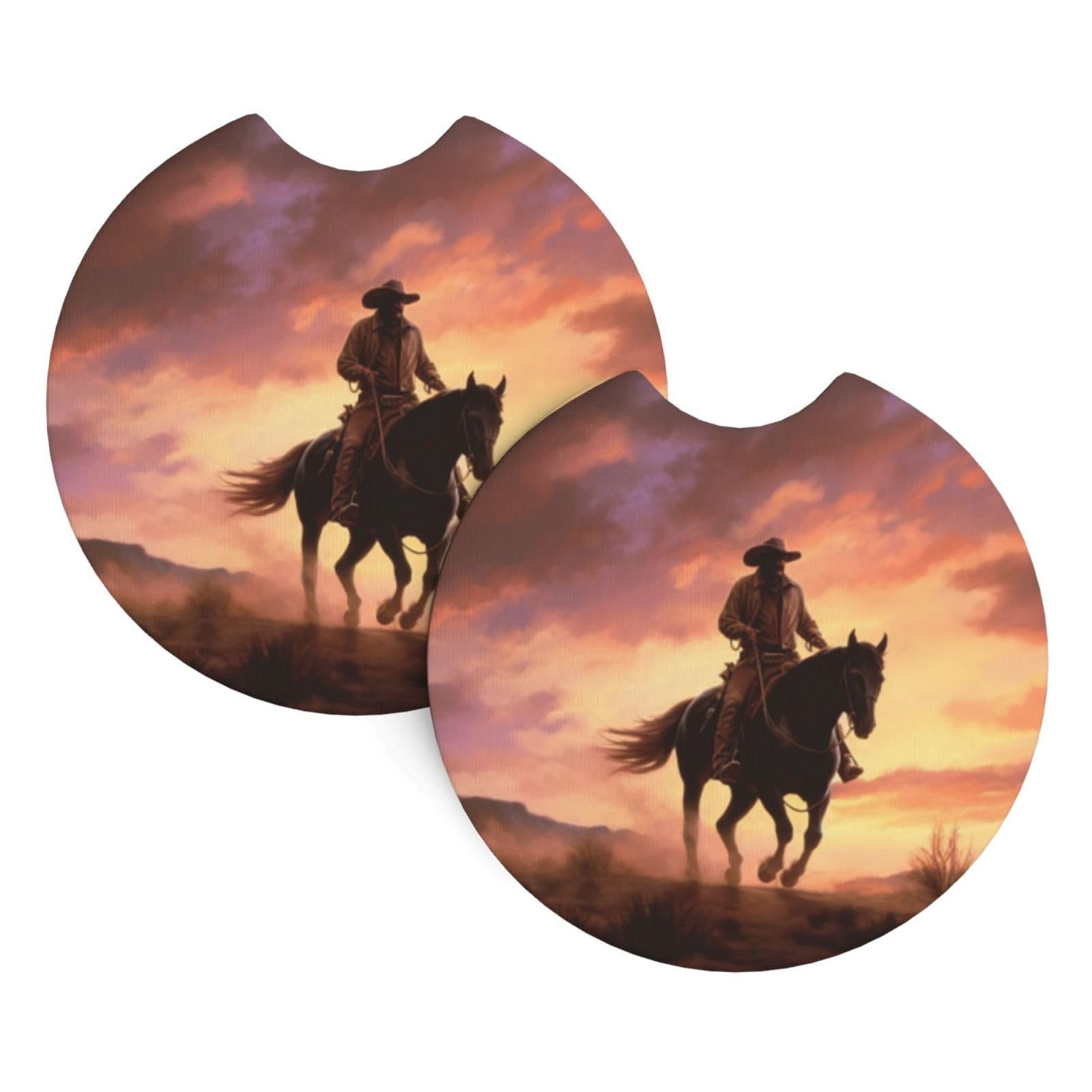 2 Pack Car Cup Holder Coasters 2.7 Inch Universal Anti-Slip Shockproof Car Cup Holder Insert Cowboy West Car Coasters Drink Coasters Cup Holder Coasters for Car Accessories