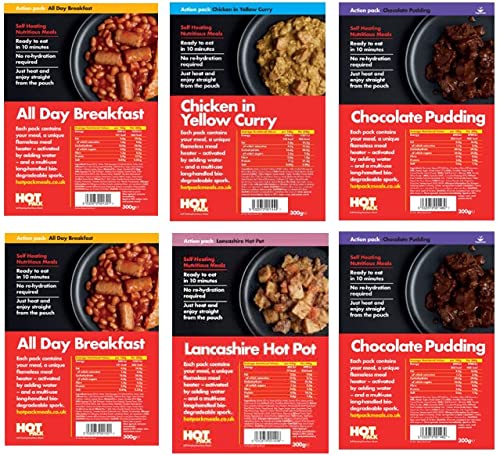 Hot Pack of 6 Self Heating Meals Mixed Flavours for Camping- Variation 3