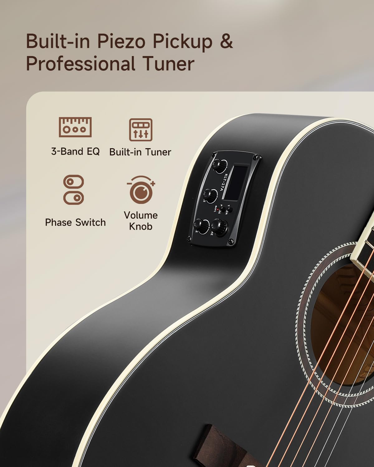 Donner Voyager - Kit per chitarra acustica elettrica JF Cutaway 3/4 con pickup e accordatore integrati, equalizzatore a 3 bande, kit di chitarra portatile da viaggio con custodia, capotasto, tracolla