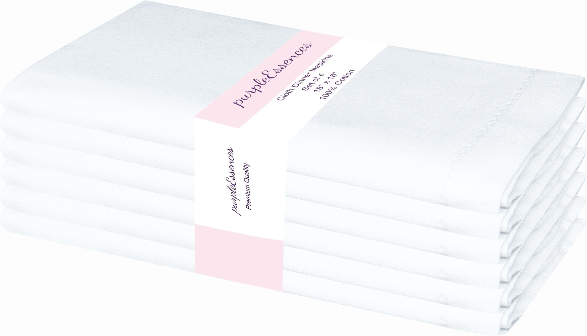 PurpleEssences Set of 6 Hemstitch Cloth Dinner Napkins 100% Cotton - Soft Durable Washable - Ideal for Wedding Spring Easter Summer - Perfect Everyday Use Table Linen 18x18 - White