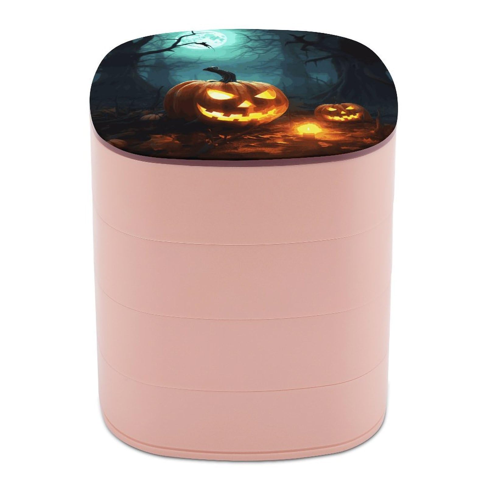 Btcowzrv Women's Style Happy Halloween Pumpkins Jewelry Organizer With Mirror, 4-Layer Rotating Jewelry Box For Ring Earring Necklaces Bracelets Hair Accessories, Gift For