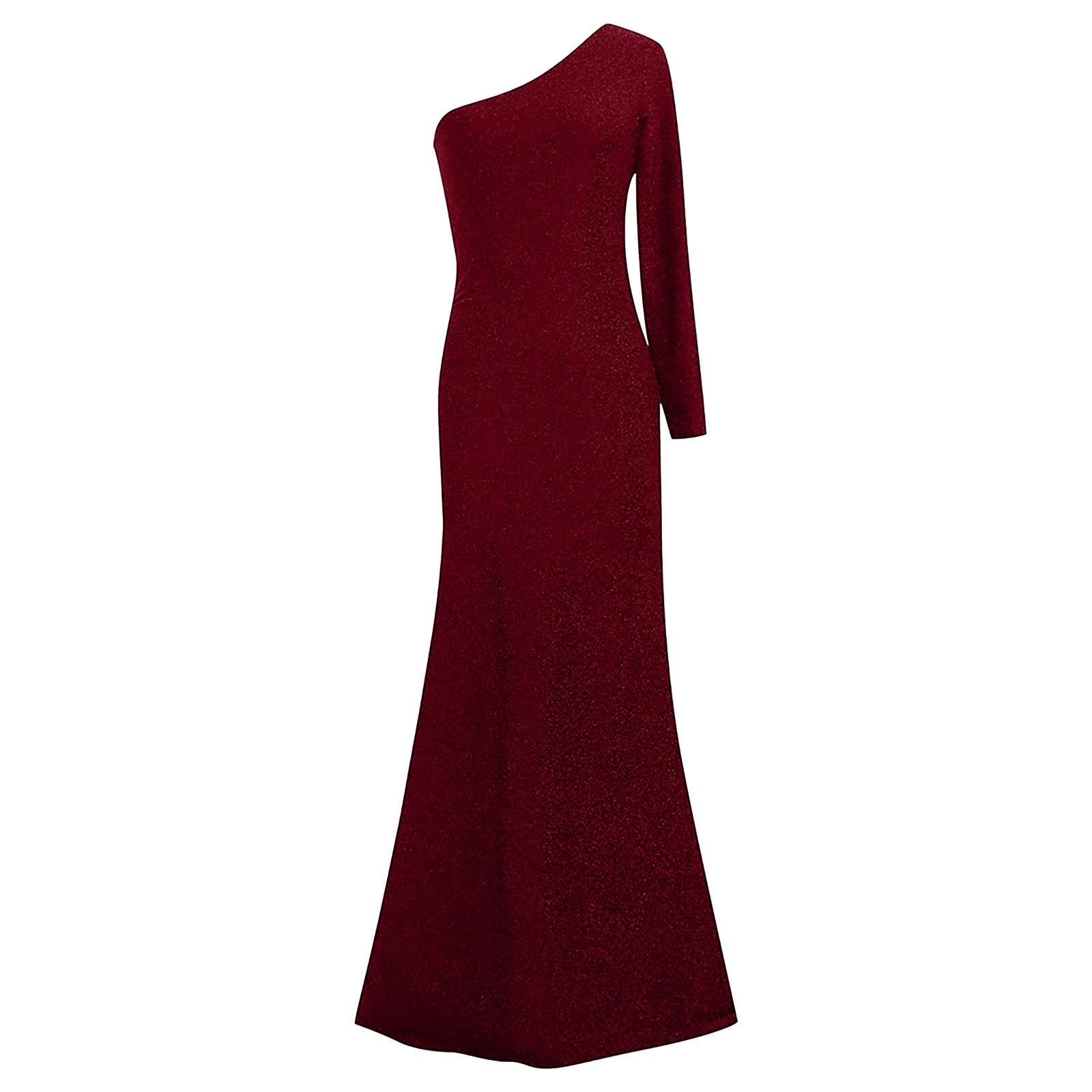 FUPODD Abendkleider Elegant Für Hochzeit Glitzer Maxikleid Damen Elegant Eng Pailletten Cocktailkleid One Shoulder Ballkleid Lang Mit Schlitz Abendkleid Frauen Curvy Kleid Party Kleider Bodenlang