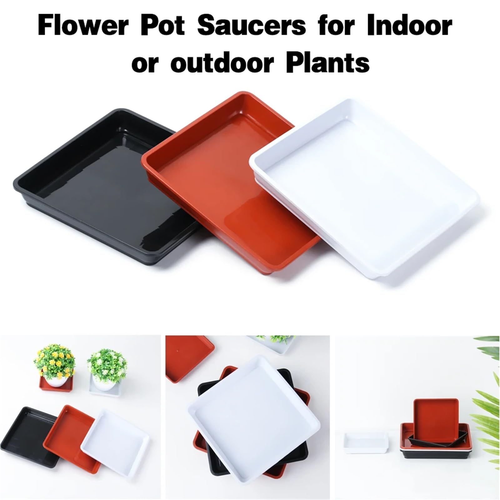 4Pcs Square Plastic Plant Saucer Drip Trays per Piante