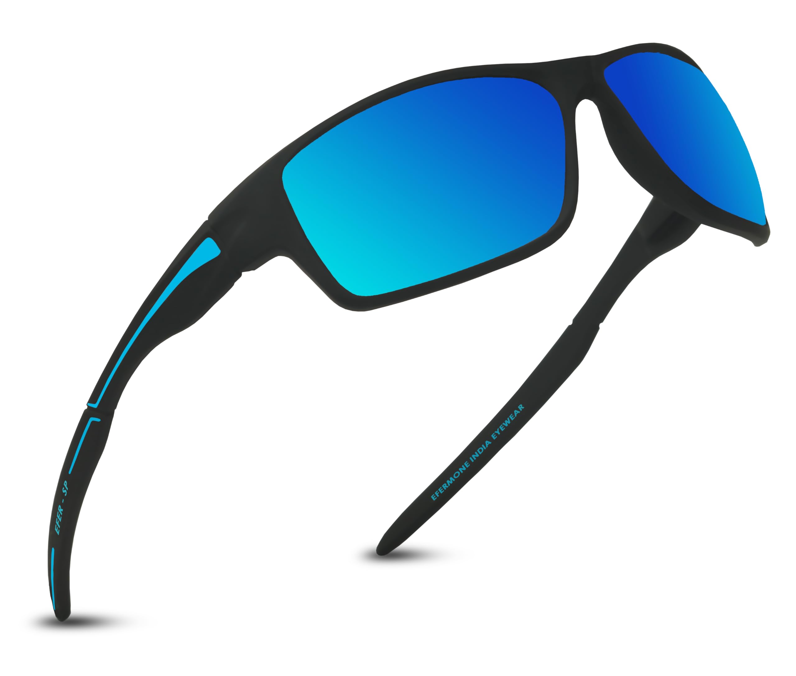 Polarized Sport Sunglasses for Men with Laser Print Design | Blue Coated Mirror lens | UV400 goggles | Scratch and Impact Resistant | Medium