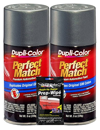 Dupli-Color Gunmetal Metallic Exact-Match Automotive Paint For GM Vehicles - 8 oz, Bundles with Prep Wipe (3 Items)