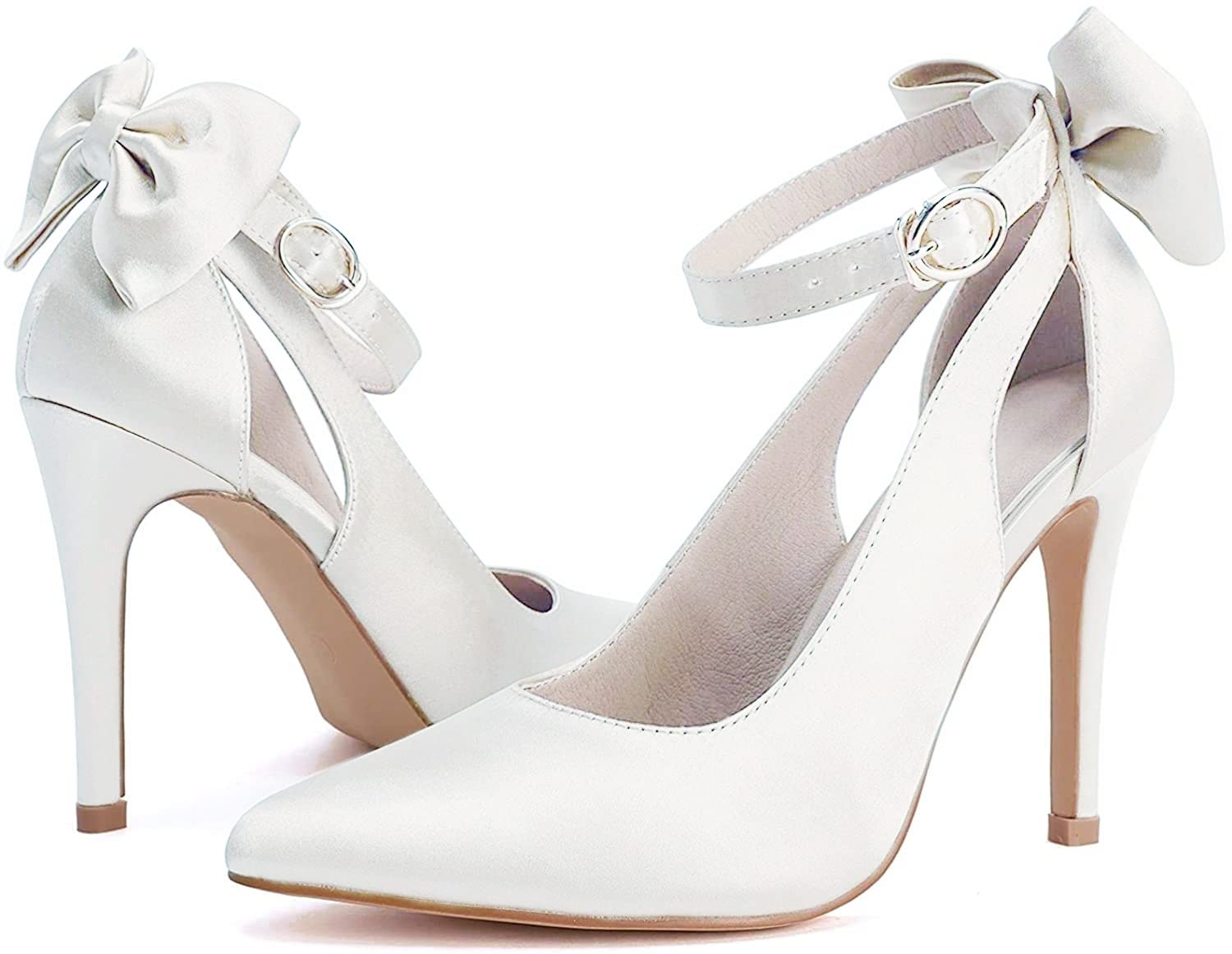 Fashare Womens High Heels Bow Tie Back Sexy Stiletto Ankle Strap Wedding Dress Pumps Shoes