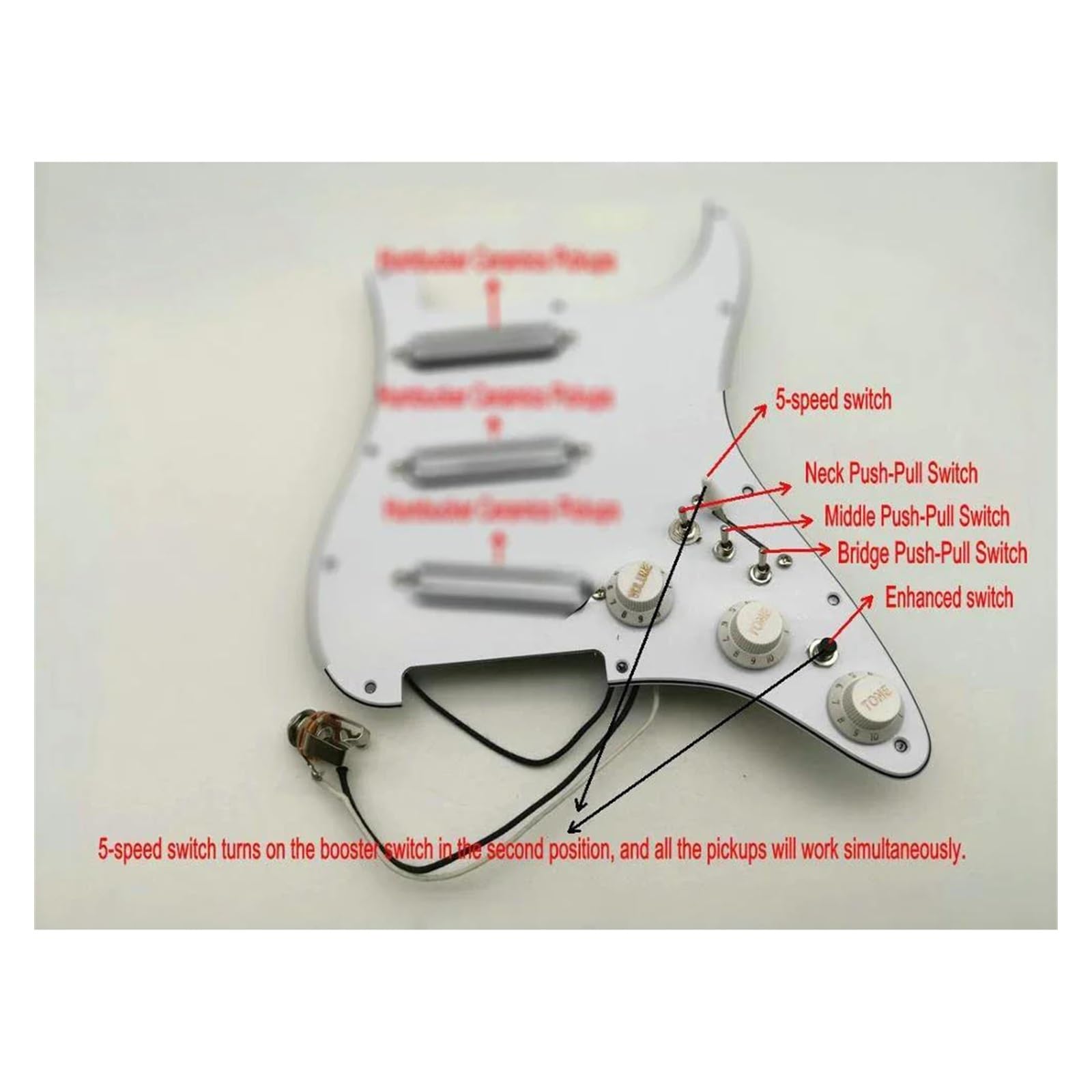 pickup per battipenna pre-cablato Aggiornamento Precablato HSH Battipenna Caricato Nero Alnico V Pickup Set Interruttore Multifunzione A 7 Vie Per Chitarra Elettrica(3/4)