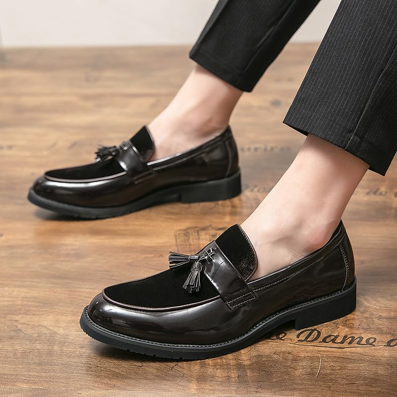 Santimon Men's Patent Leather Tassel Loafers Slip On Moccasin Shoes Casual Dress Loafer Business Fashion Shoes4