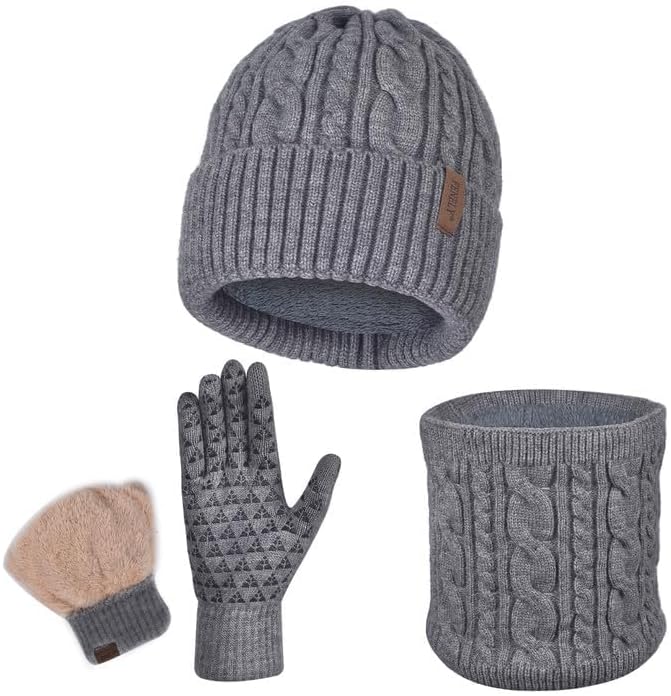 Men Winter Beanie Hat Touchscreen Gloves Scarf Set Warm Fleece Lined - Image 2