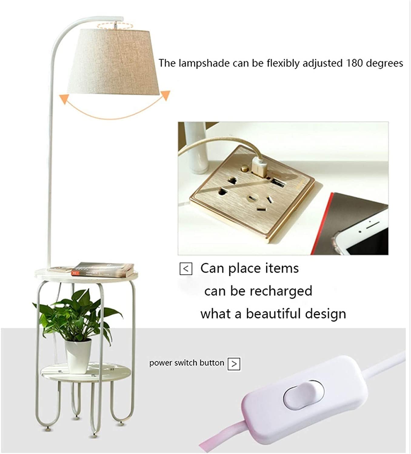 Lampa Stojąca Salon Lampa Podłogowa LED Nordic Port Ładowania Usb Z Półkami Lampa Podłogowa Abażur Z Tkaniny Lampa Stojąca Do Salonu Sypialnia Lampa Podłogowa Sypialnia