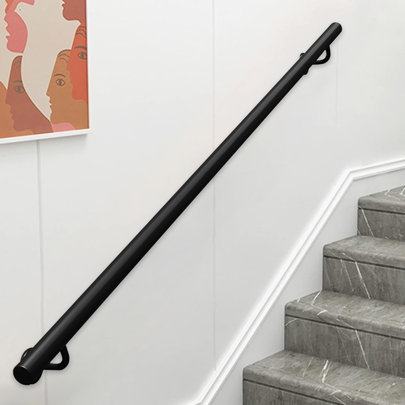 Gyeqxkt Black Round Stair Banister Rail 18Ft Metal Wrought Iron Handrail For Indoor/Outdoor Safety Wallmounted Grab Rail For Home Villa & Loftdurable & Stylish
