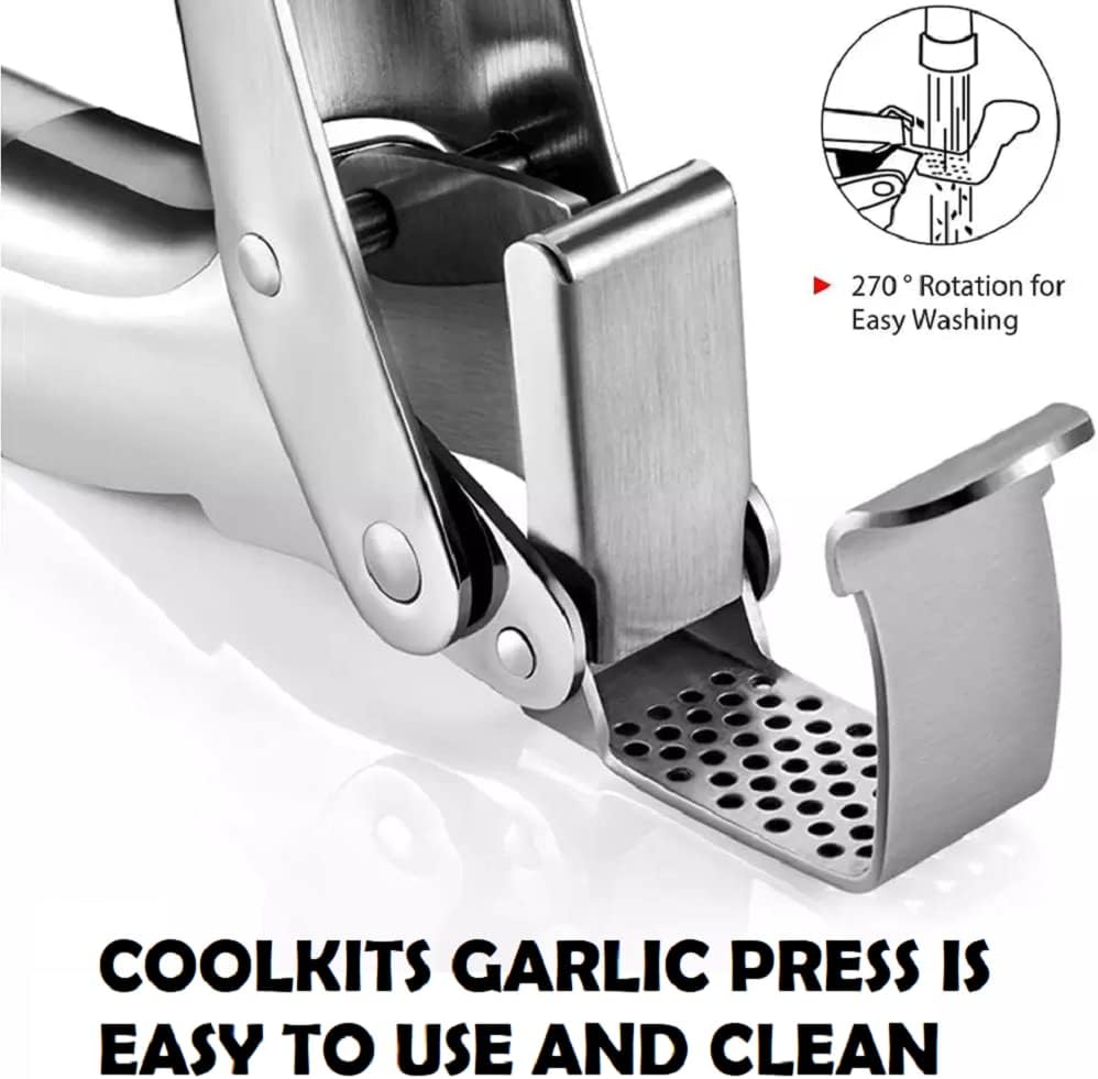 Garlic Press, Stainless Steel Garlic Mincer, Durable Professional Grade Dual Lever-Assisted Garlic Crusher with Large Capacity Chamber,No Peeling Needed.