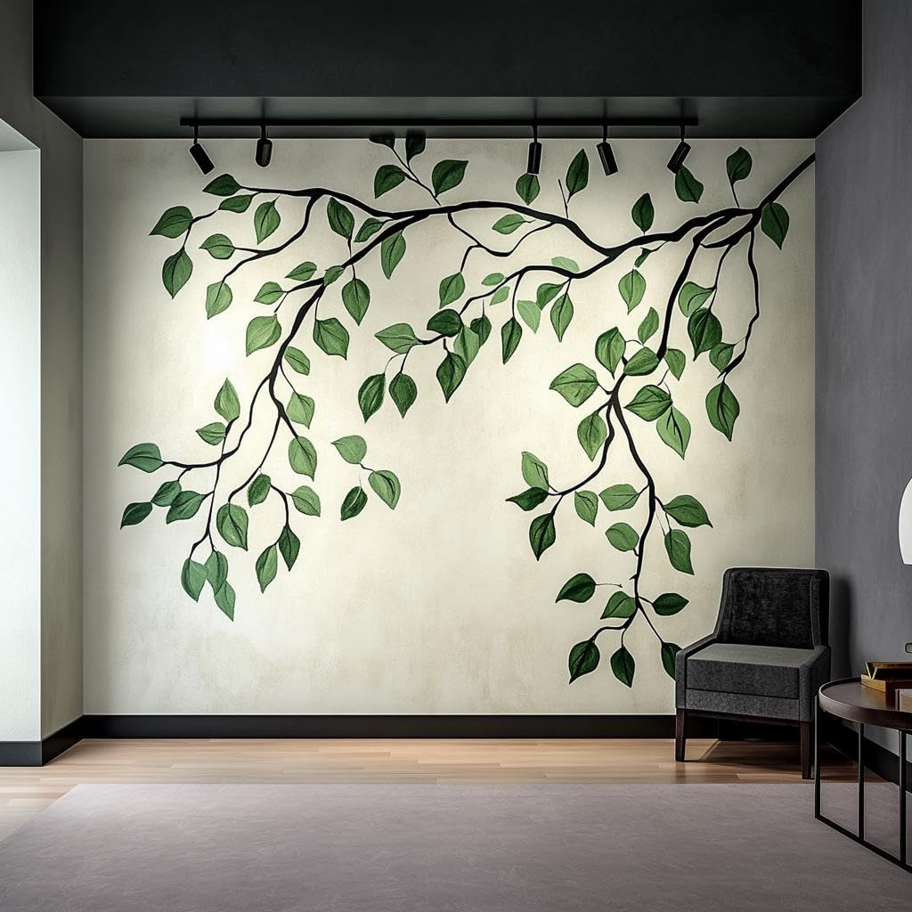 Zweig und Blätter Wandtattoo | Elegante botanische Wandaufkleber Kunst | Abnehmbarer Baum Ast Wandaufkleber für Wohnzimmer oder Schlafzimmer