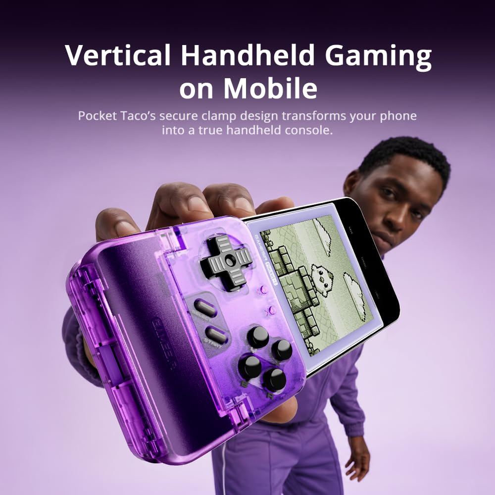 GameSir Pocket Taco - Controller di gioco mobile verticale, gamepad Bluetooth per Android, controller di gioco wireless portatile per telefono, batteria 600 mAh, ricarica pass-through, viola