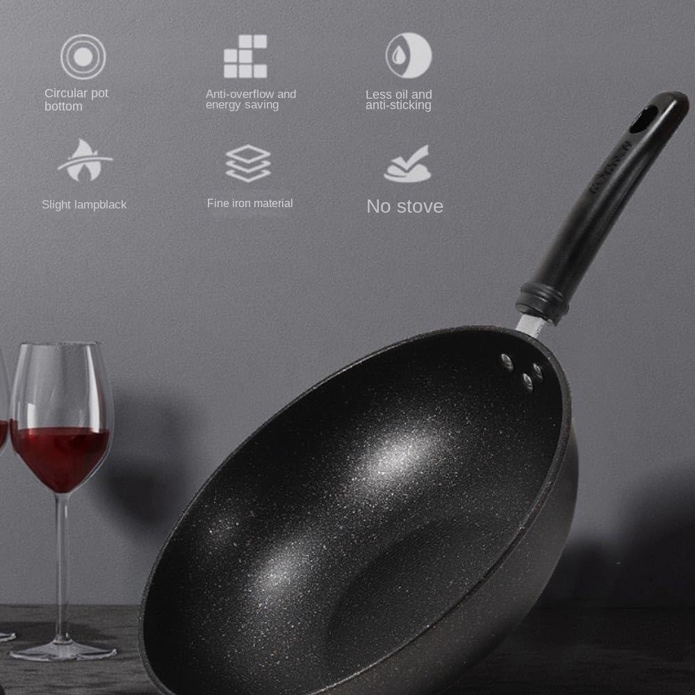 Wok Cinese da 126 Pollici Antiaderente pressofuso AntiGraffio con Coperchio per Piani Cottura a induzione in Ceramica elettrici e a Gas - 28 cm,28 Centimetri
