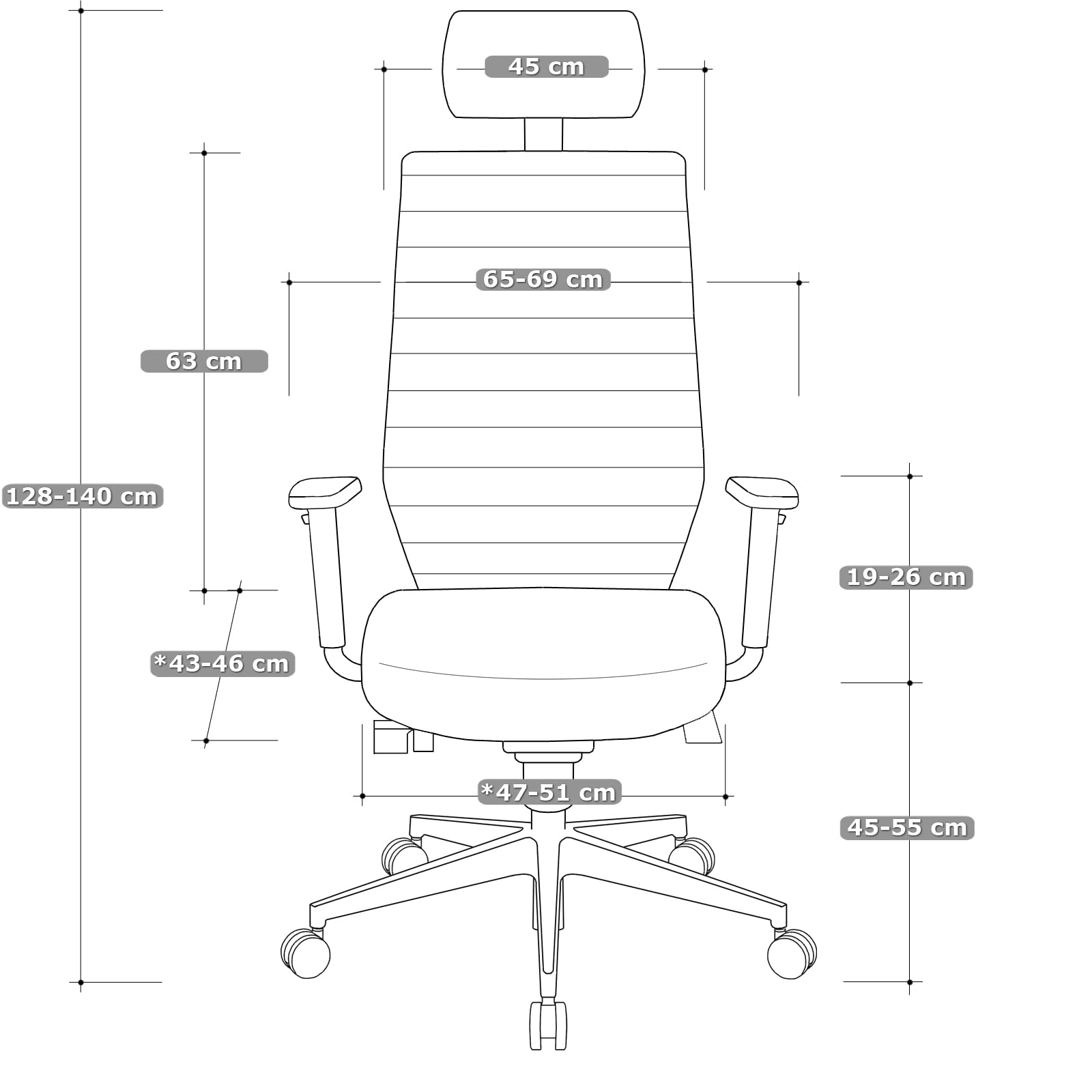 VERSEE Ergonomischer Bürostuhl Chefsessel V1301 aus Stoff in Schwarz mit Verstellbarer Kopfstütze - Für Büro und Home-Office - 150 kg belastbar