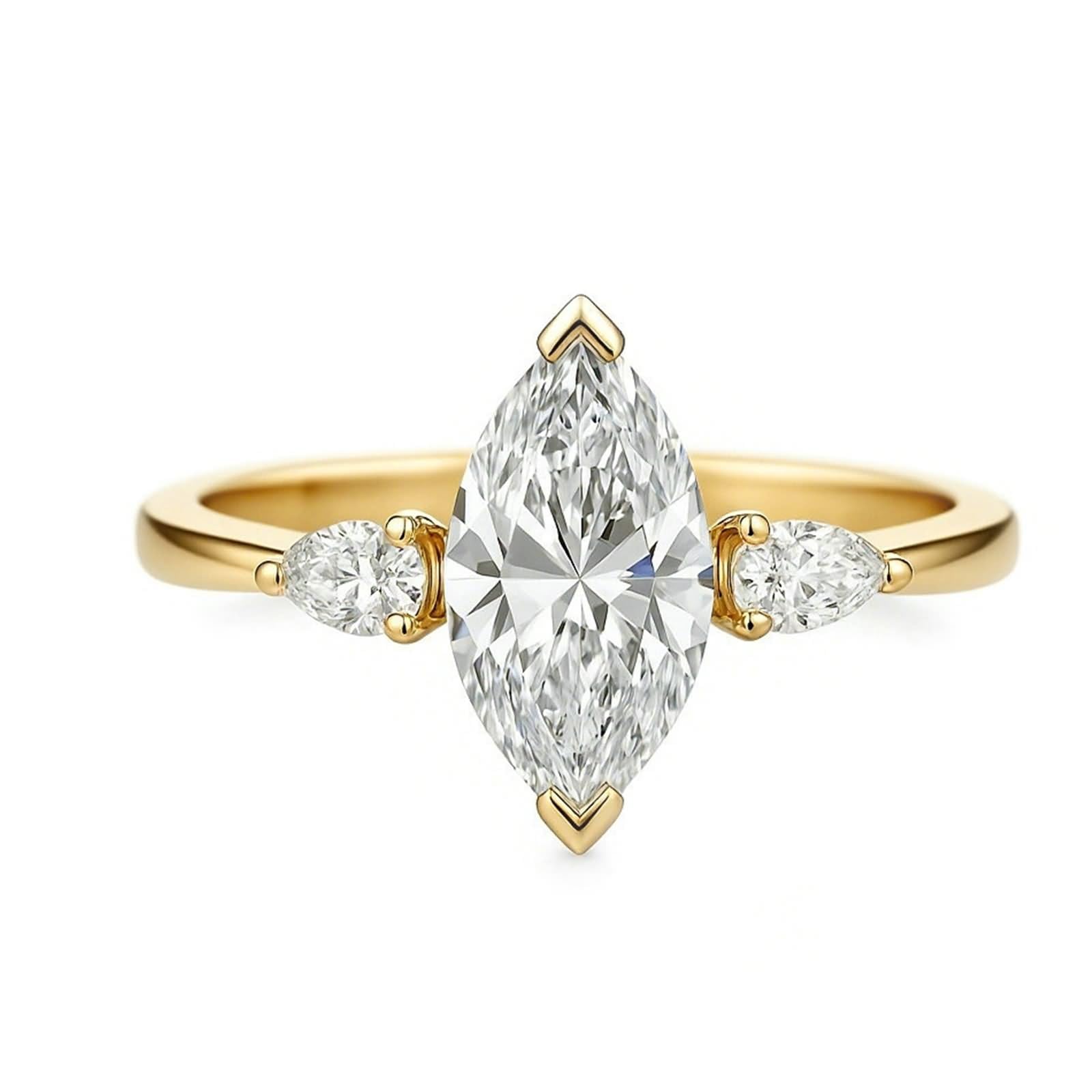 Anillos para mujer, 3 piedras con moissanita, oro amarillo de 14 quilates, talla 53 (16,9)