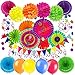 Zerodeco Decorazioni per Feste, Palloncini Coriandoli Ventagli Decorativi Pieghevoli Pompon di Carta Triangolo Bandierine Bandierine Ghirlande per Compleanno Decorazioni per Feste