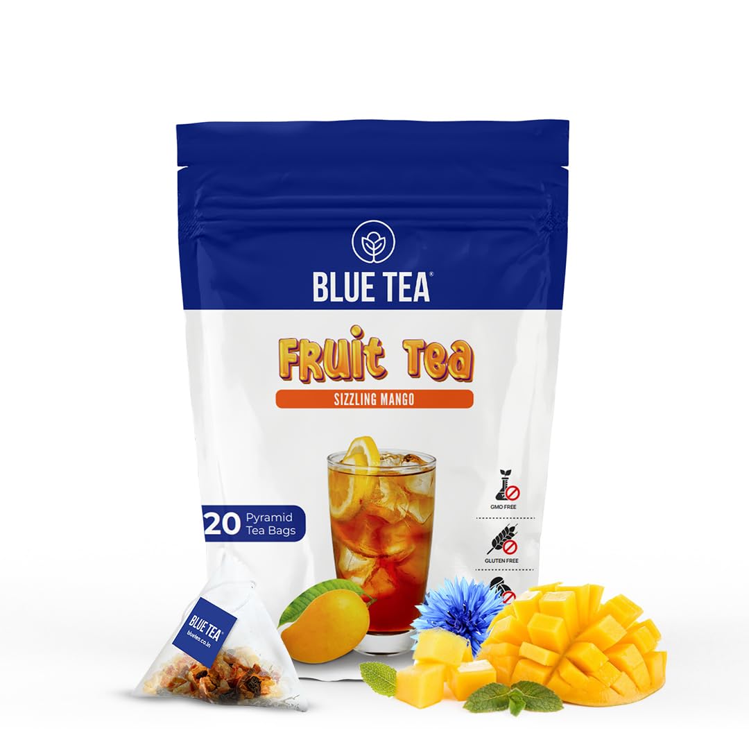 BLUE TEA - Sizzling Mango Fruit Tea - 20 Tea Bags - Plant Based | SUPER ANTI-OXIDANT | Caffeine Free - Fruity Flavor - Herbal Tea - Natural Ingredients - Farm Fresh - Vegan | Ziplock Packaging (B0CCPHG36V) Amazon Price History, Amazon Price Tracker