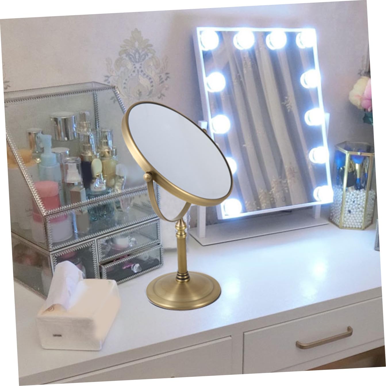Baluue Espejo De Maquillaje De Doble Cara 20 Cm 7 Aumentos para Mujeres Soporte Antideslizante para Tocador