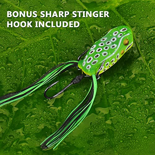 Madbite 5 Pack Frog Lure Kits Fishing Lures, Includes 3 Sillicon Leg Frogs And 2 Popping Frogs, With Stinger Hook #TOP3