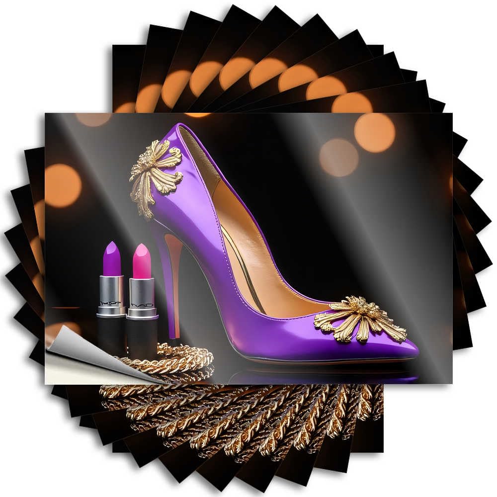 Tattoo Unique Guest Bottle Stylish Purple Heels with Gold Flower Decorations - No Residue Decals for Dry(12X18CM)