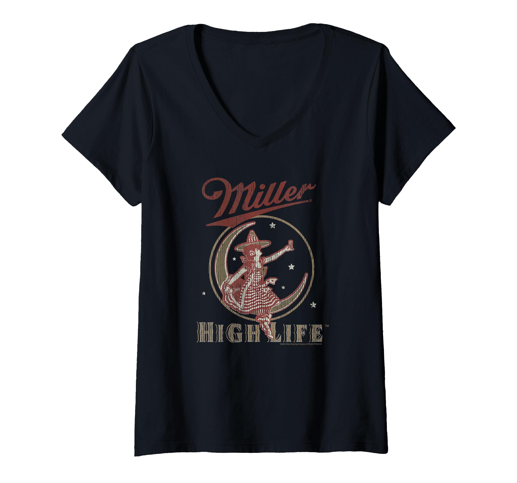 Womens Coors Miller High Life Vintage Moon Logo V-Neck T-Shirt