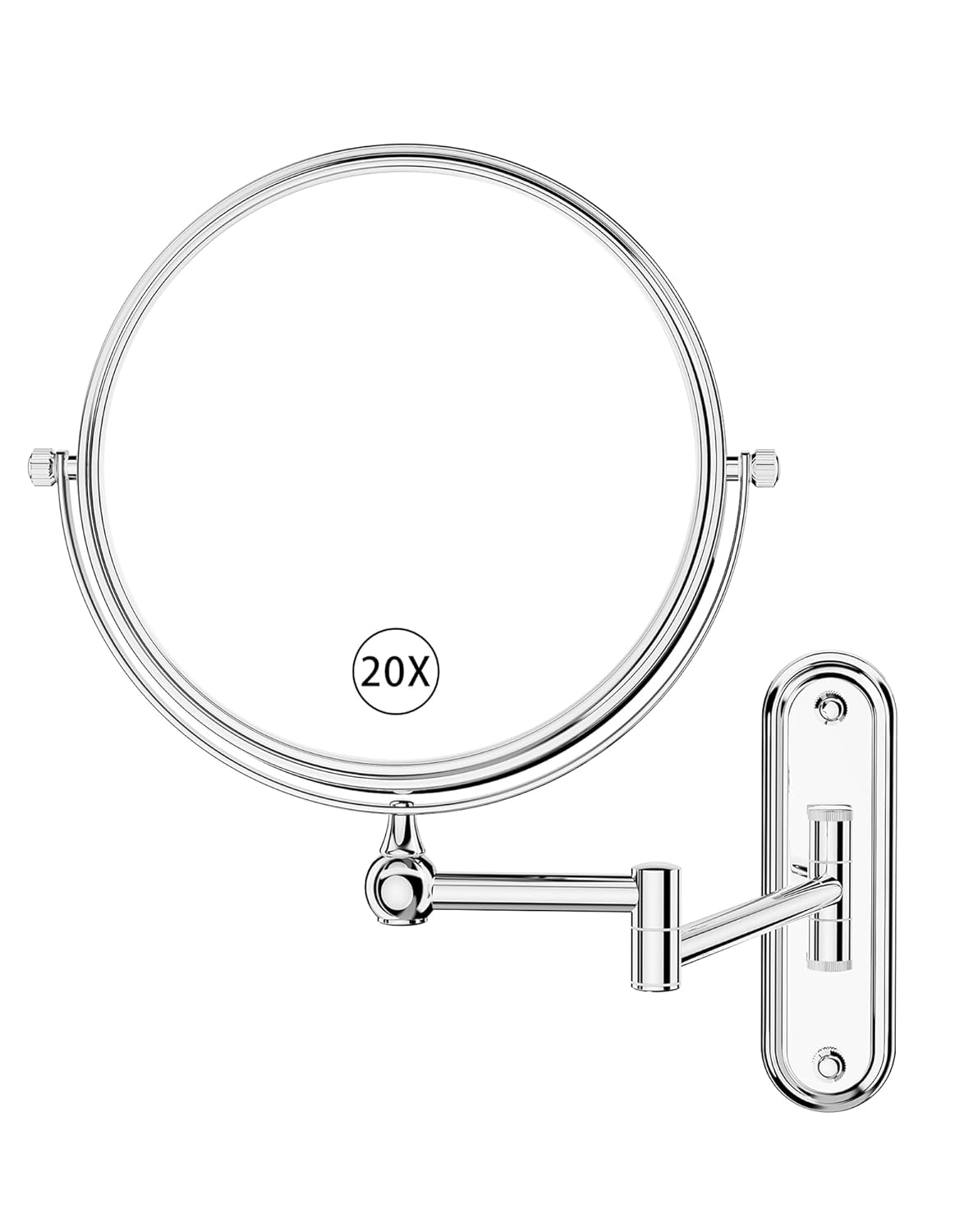 GURUN 8-Inch Wall Mount Makeup Mirror with 20X Magnification for Bathroom - 360° Rotation & Extended Arm Chrome Dual-Sided Bathroom Mirror for Makeup, Skincare for Mom (8in,20X)