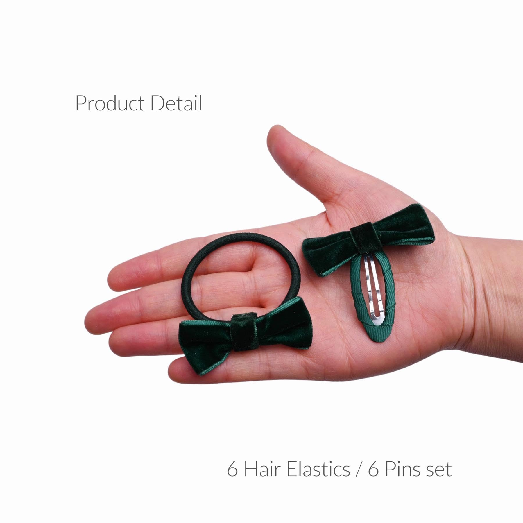 Basic Sense 12pcs Girls' Velvet Bow Hair Accessories - School Hair Clips & Hair Ties Set Dark Green - Image 2